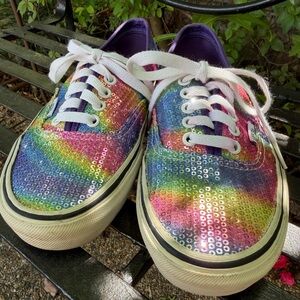 Great pair of Vans sequined rainbow sneakers! Prom, party,work!Unisex fun shoes